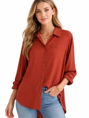 Soft Surroundings Large High Low Faux Pocket Button Up Rust Color
#297